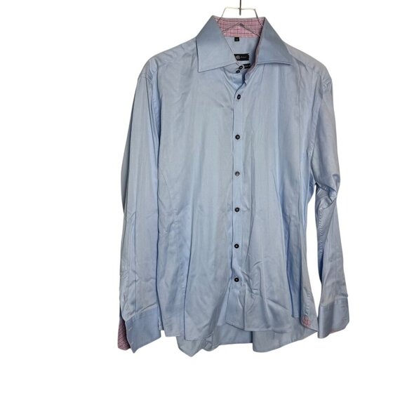 Stone Rose blue Button Down Collared Dress Shirt Mens sz 4 large pink flip cuffs - Picture 9 of 9